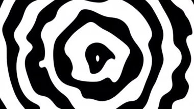 Soyut geometrik deseni hareket ettiriyor ve dönüştürüyor. Eşmerkezli daireler. Siyah ve beyaz renkler. Görüntü döngüsü.