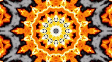 Transforming abstract tribal burnst orange mandala. Seamless 4k loop footage.