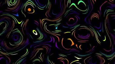 Abstract wavy looping 4k video. Seamless abstract psychedelic on black background for loop playback.