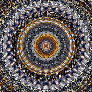Kusursuz mozaik sanat modeli. Soyut sanat geçmişi.. Dekoratif Mozaik Mandala süsü. Vektör resmi.
