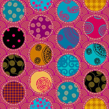 Seamless background pattern. Polka dot patchwork pattern in retro geometric style. Vector image