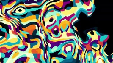 Moving random wavy texture. Black abstract curved spots fill out black background. Looping footage.