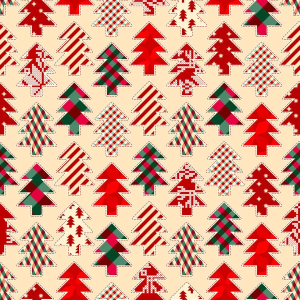 Patrón Fondo Sin Costuras Patrón Patchwork Del Árbol Navidad Imagen — Vector de stock