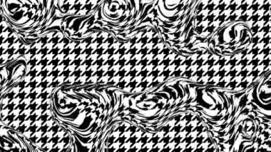 Soyut dalgalı döngülü 4K video. Döngü oynatmak için kusursuz soyut saykodelik arkaplan. Psikedelik dalgalı klasik Houndstooth modeli. Monokrom video.