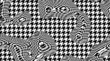 Soyut dalgalı döngülü 4K video. Döngü oynatmak için kusursuz soyut saykodelik arkaplan. Psikedelik dalgalı klasik Houndstooth modeli. Monokrom video.