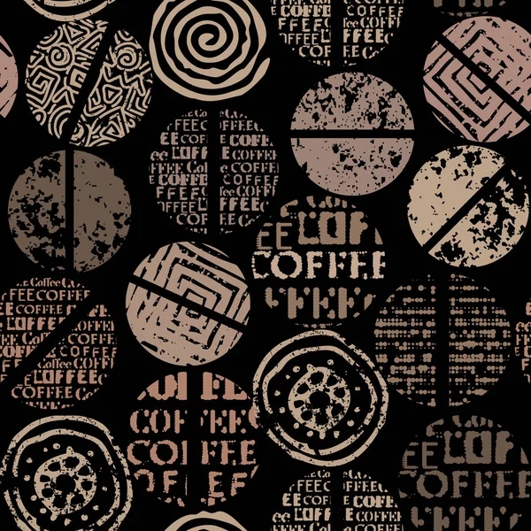 Coffee Abstract Coffee Pattern Brown Background Lettring Seamless Pattern — Stock Vector