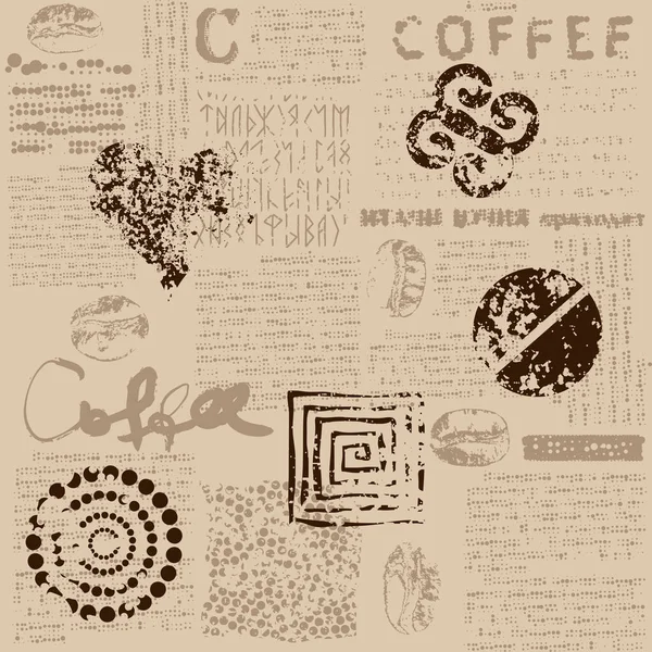 Coffee Abstract Coffee Pattern Brown Background Lettring Seamless Pattern — Stock Vector