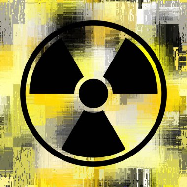 Grunge sarı duvarında nükleer radyasyon sembolü var. Vektör arkaplanı