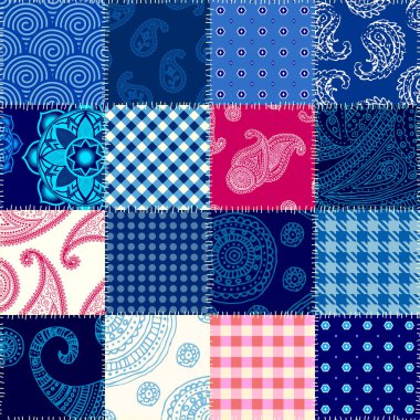 Seamless background pattern. Turquoise patchwork pattern in retro style. Vector image