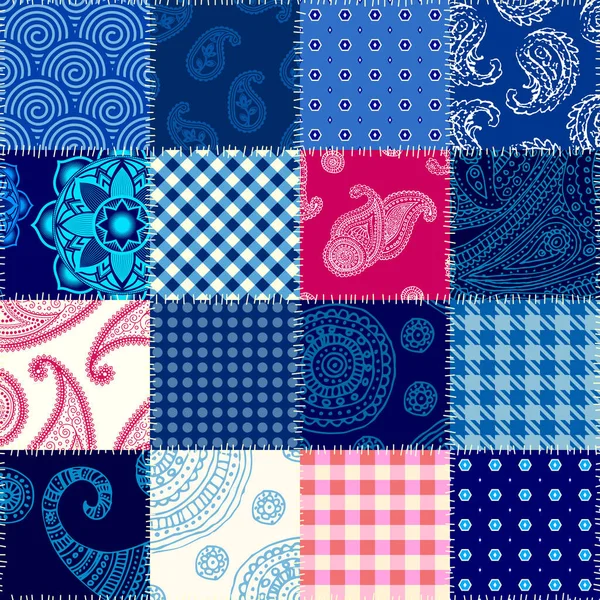 Seamless Background Pattern Turquoise Patchwork Pattern Retro Style Vector Image — ストックベクタ