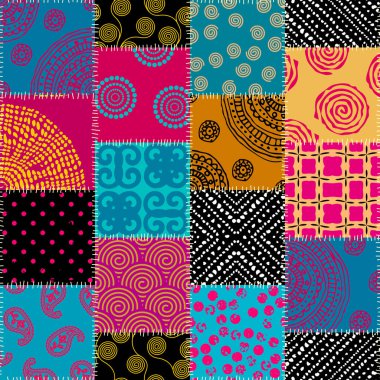 Kusursuz bir arka plan modeli. Tekstil yama kalıbı. Mandala süsü. Vektör resmi