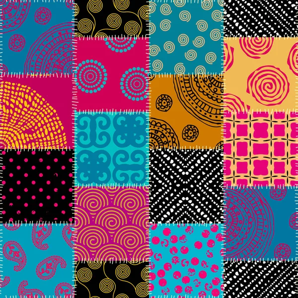 Nahtloses Hintergrundmuster Textile Patchwork Muster Mandala Ornament Vektorbild — Stockvektor