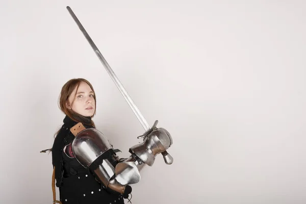 History Middle Ages Portrait Beautiful Medieval Female Knight Armour White — 스톡 사진