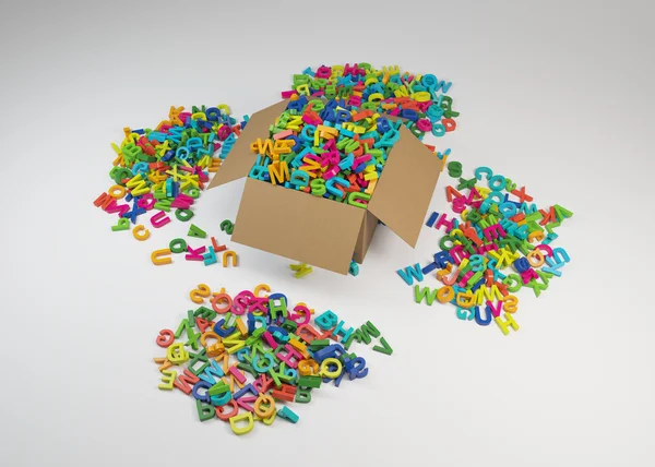 Box overfull by colored letters — Stock Photo, Image