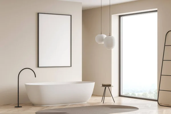 욕조와 사다리가 실내의 가벼운 측면시야 현대식 가구가 프레임 렌더링 — 스톡 사진