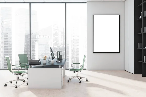 Lienzo Pared Oficina Blanca Con Una Ventana Piso Techo Escritorio —  Fotos de Stock