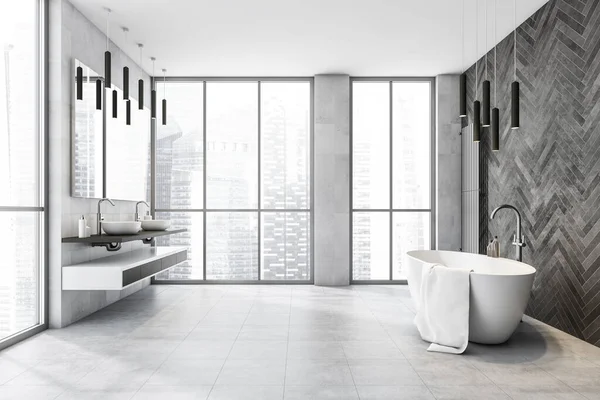 Moderno Cuarto Baño Interior Con Bañera Dos Lavabos Con Espejo —  Fotos de Stock