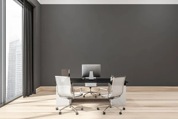 Grey Office Interior Empty Wall Manager Working Place Two Additional — Stock Photo, Image