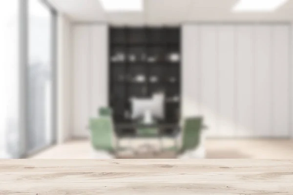 탁자와 베이지 사무실 디자인 배경에 의자가 디스플레이의 개념이다 렌더링 — 스톡 사진