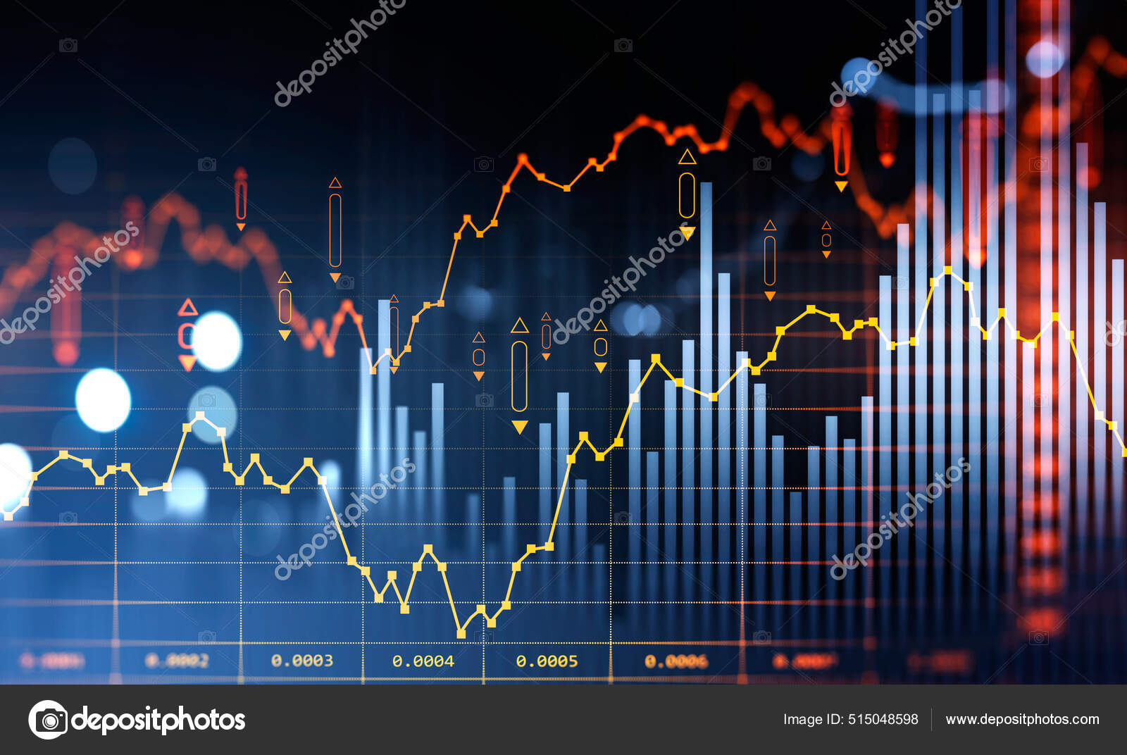 시장의 행동을 숫자와 도표가 차트와 상승하는 그래프 성공적 거래의 어두운 — 스톡 사진 © denisismagilov #515048598