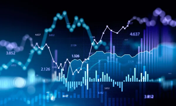시장의 비즈니스 그래프 차트의 보라색 온라인 거래의 렌더링 — 스톡 사진