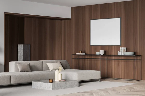 Corner Living Room Interior Canvas Frame Sideboard Trend Details Wood — Stock Photo, Image