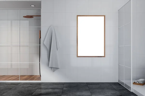 Interior Empty Wood Frame White Shower Room Wall Glass Partitions — Stock Photo, Image