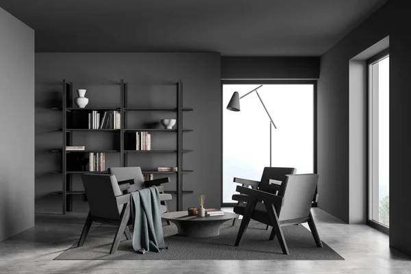 안락의자 파노라마 콘크리트 어두운 설계의 렌더링 — 스톡 사진