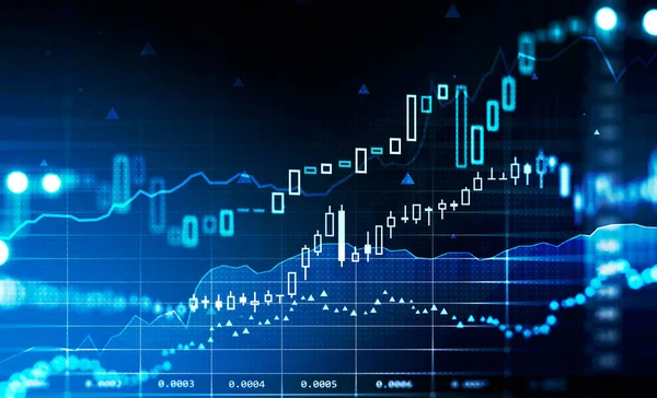 Finanzdiagramm Und Steigende Grafik Mit Linien Und Zahlen Und Devisenleuchtern — Stockfoto