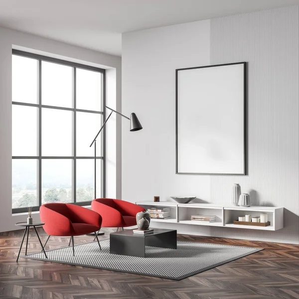 Chambre Art Intérieur Avec Deux Fauteuils Rouges Tiroir Dans Salle — Photo