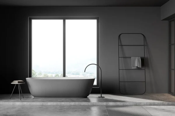 Grau Modernes Badezimmer Mit Badewanne Und Wasserhahn Auf Betonboden Mit — Stockfoto