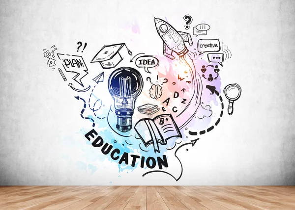 Education Start New Business Sketch Light Bulb Brain Graduation Hat — Stock Photo, Image
