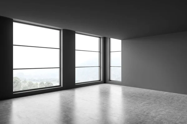 Hall Interior Concrete Floor Empty Open Space Room Panoramic Windows — Stock Photo, Image