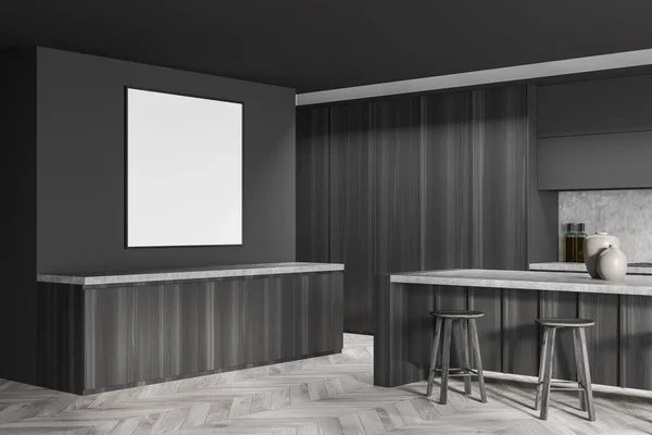 Struttura Vuota Mobili Cucina Minimalista Cucina Grigio Scuro Interno Con — Foto Stock