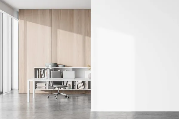 Parete Bianca Vuota Con Ufficio Personale Interior Design Con Mensola — Foto Stock