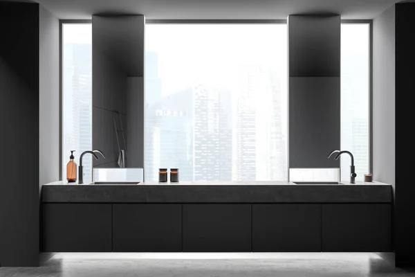 Dark Grey Bathroom Niche Vanity Creative Design Using Two Mirrors — Stock Photo, Image