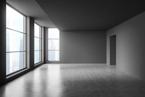 Dark Office Room Interior Grey Concrete Floor Empty Open Space — Stock Photo, Image