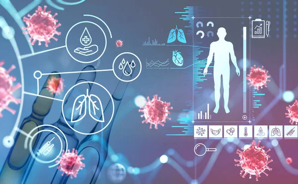 Цифровой Интерфейс Человеческим Телом Кусочками Кожи Сердца Маски Бактерий Таблеток — стоковое фото