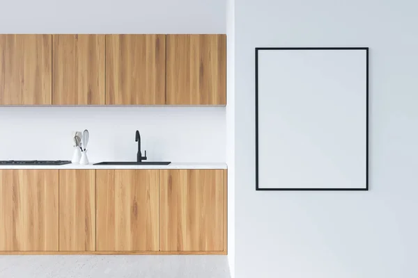 Intérieur Salle Cuisine Minimaliste Avec Étagère Bois Clair Évier Avec — Photo