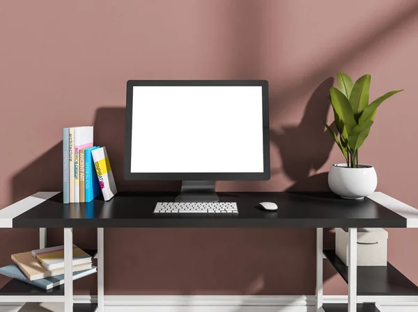 Helder Werkruimte Interieur Met Zwarte Tafel Bureau Toetsenbord Met Muis — Stockfoto