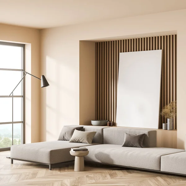 Interior Sala Relaxamento Com Sofá Lâmpada Parquet Decoração Commode Madeira — Fotografia de Stock