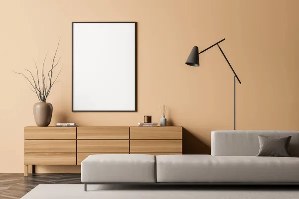 Canvas Über Sideboard Sandbeige Wohnzimmereinrichtung Mit Trendlampe Modernes Design Mit — Stockfoto