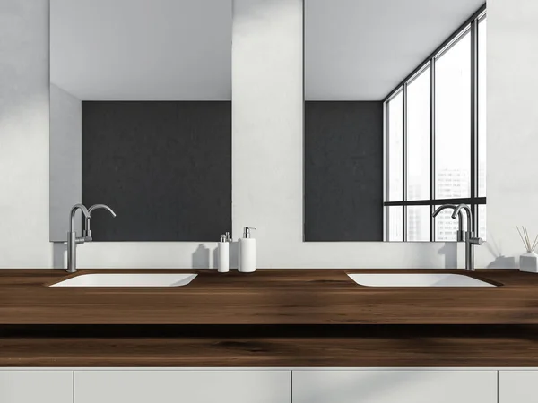 Luce Bagno Interno Con Due Lavandini Specchi Separati Con Accessori — Foto Stock