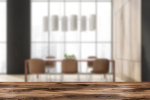 파노라마 나무로 응접실 냉기에 미니멀리즘적 디자인의 광고용으로 디스플레이 렌더링 — 스톡 사진