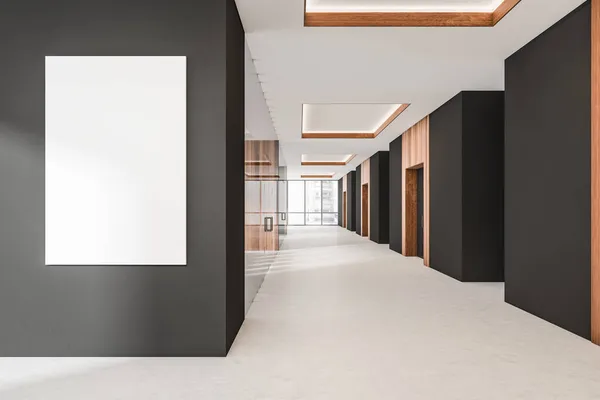 Oscuro Salón Oficina Interior Con Afiche Blanco Vacío Ventana Panorámica — Foto de Stock