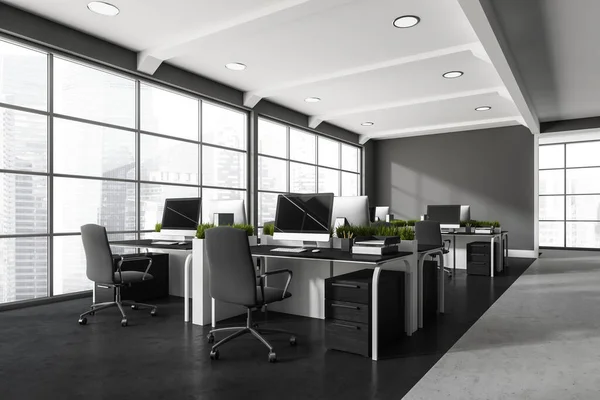 그레이열린 사무실에는 짝지어 파노라마 콘크리트 디자인의 개념이다 렌더링 — 스톡 사진