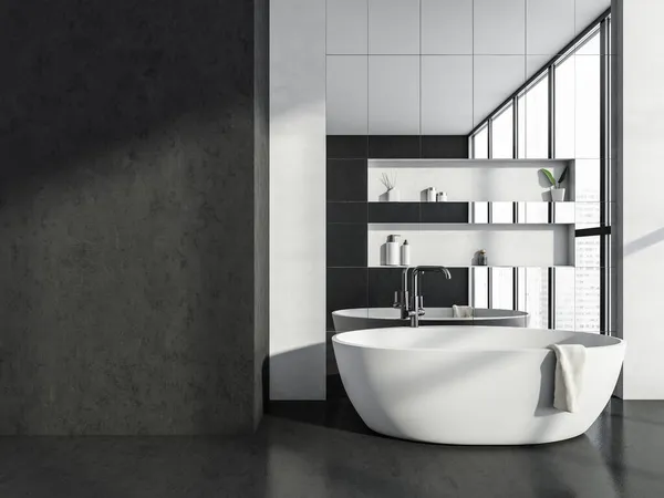 Baignoire Moderne Céramique Blanche Béton Gris Foncé Design Intérieur Utilisant — Photo