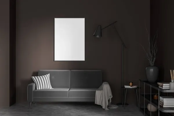 Leere Leinwand Attrappe Der Wand Modernen Wohnzimmer Mit Zweisitzer Sofa — Stockfoto