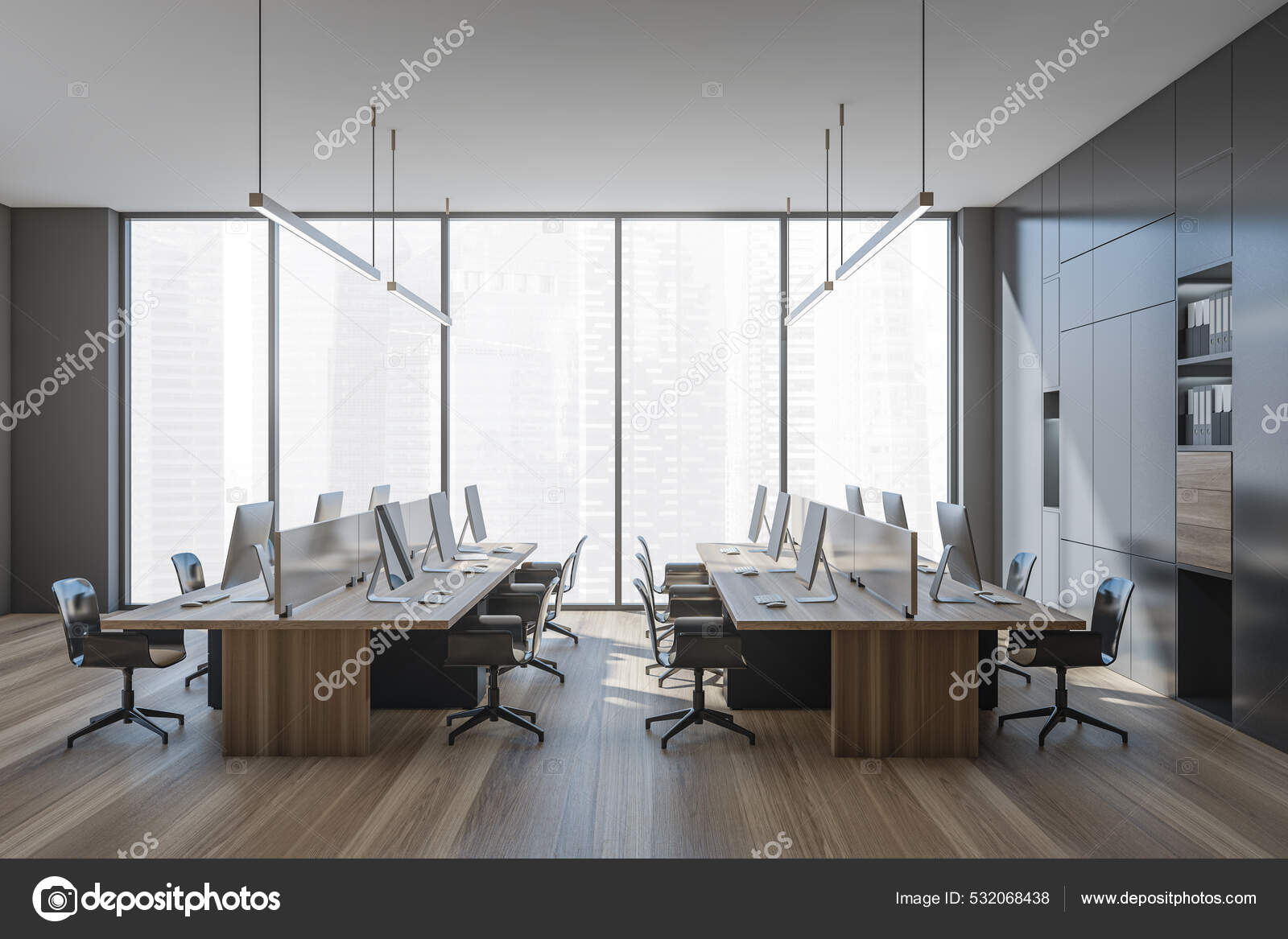 Modern Panoramic Office Linear Lighting Interior Design Using