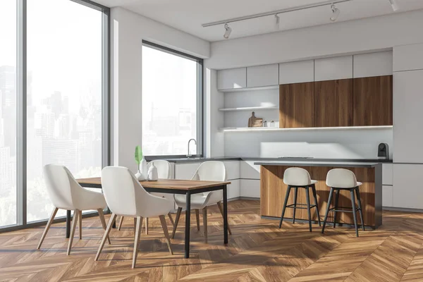 Leichte Küche Mit Stühlen Und Esstisch Mit Dekoration Barstühle Küche — Stockfoto